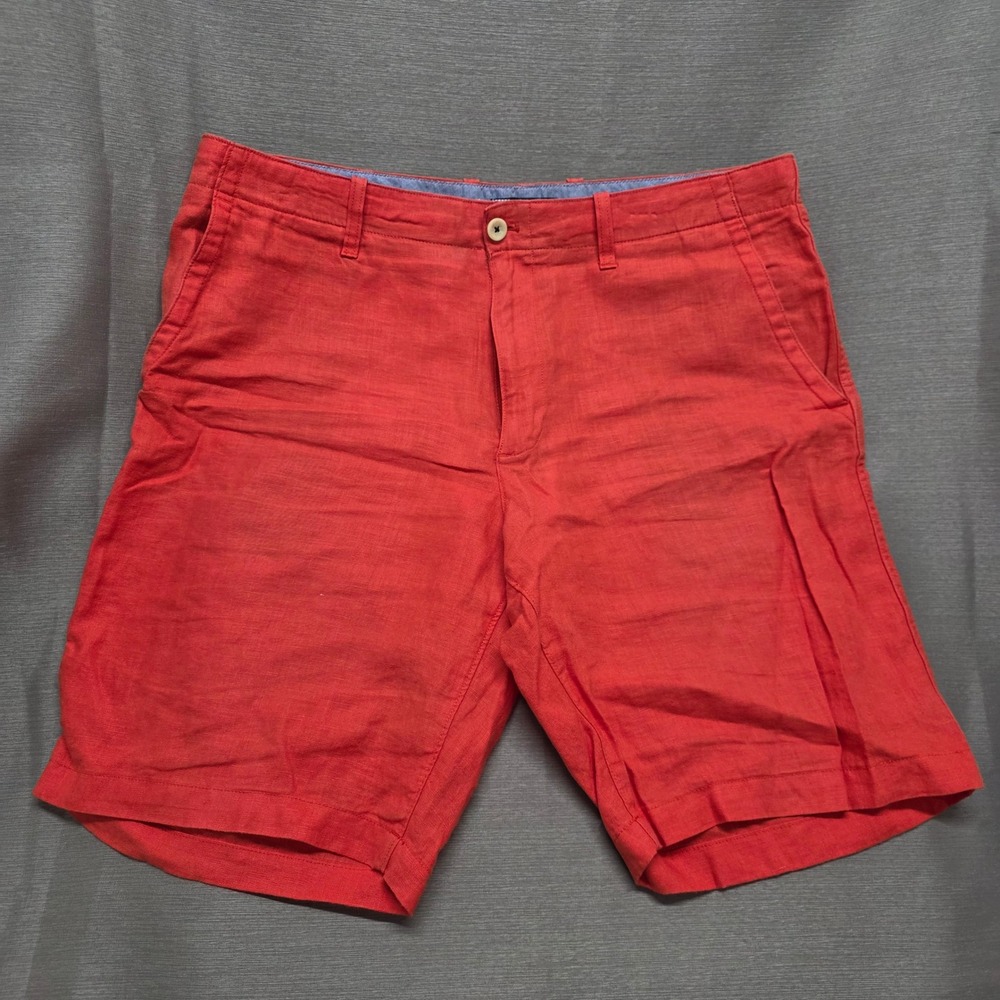 Banana Republic 100% Linen Shorts Coral Red Size 36 RN 54023 Flat Front Safari